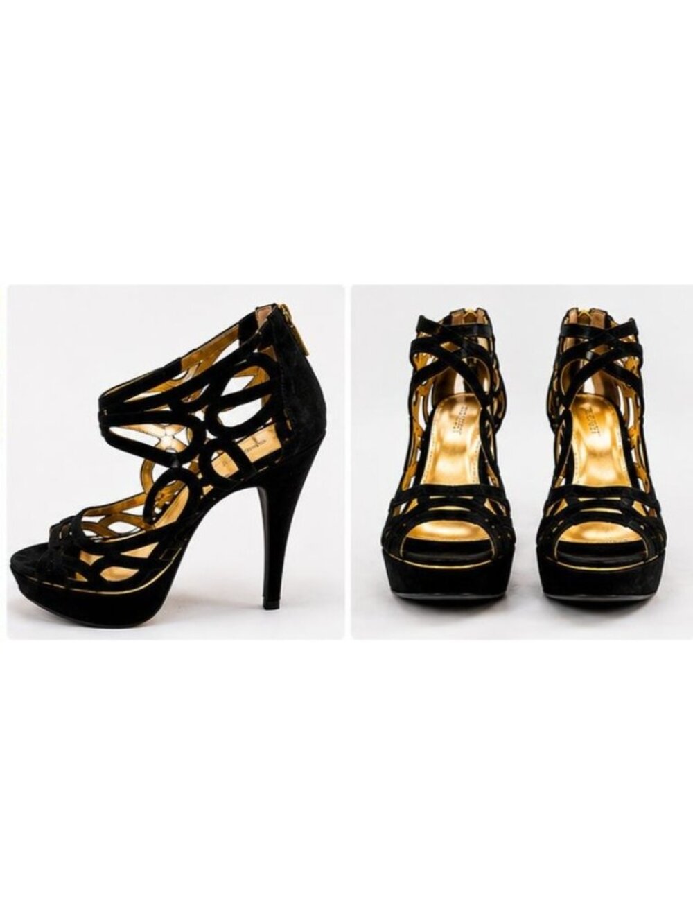 Nine West Black Suede Platform Heels Strappy Zip Back Stiletto Size 8M - Picture 2 of 4